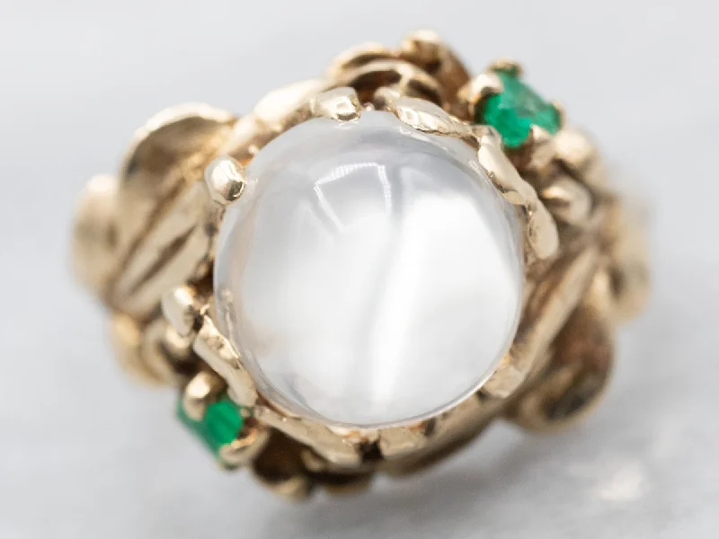 Aquamarine Gemstone Rings with a Nautical - Themed SettingYellow Gold Moonstone Ring with Emerald Accents