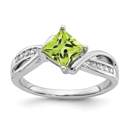 Agate Gemstone Rings with a Banded and Textured Design14k White Gold Peridot Square and Diamond Ring