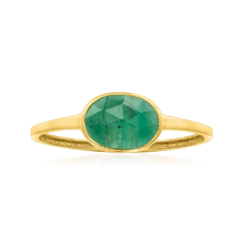 Emerald Gemstone Rings with Diamond - Encrusted Halos14KT Gold Sakota Emerald Gemstone Solitaire Rings