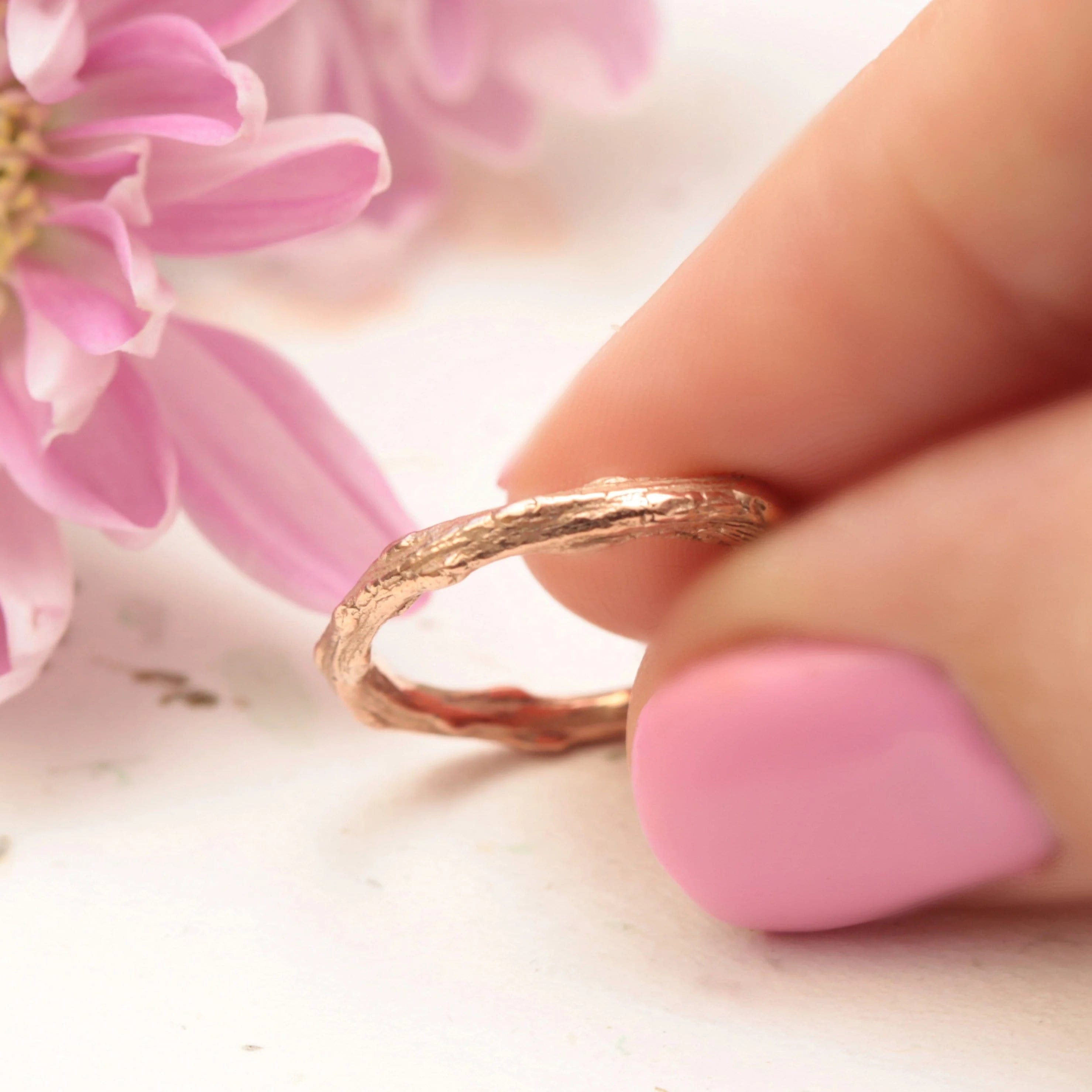 Wedding Bands with Symbolic Infinity Sign CarvingsTwig Wedding Band