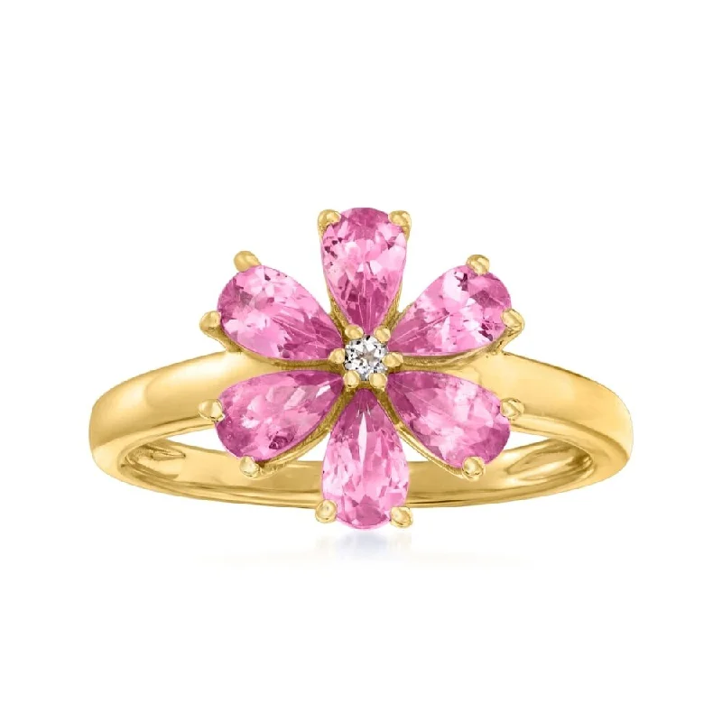 Sapphire Gemstone Rings in a Victorian - Inspired Design14k Yellow Gold Over Sterling Silver Pink Tourmaline and White Zircon Gemstone Flower Rings