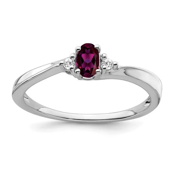 Agate Gemstone Rings with a Banded and Textured Design14k White Gold Oval 5x3mm Rhodolite Garnet And Diamond Ring