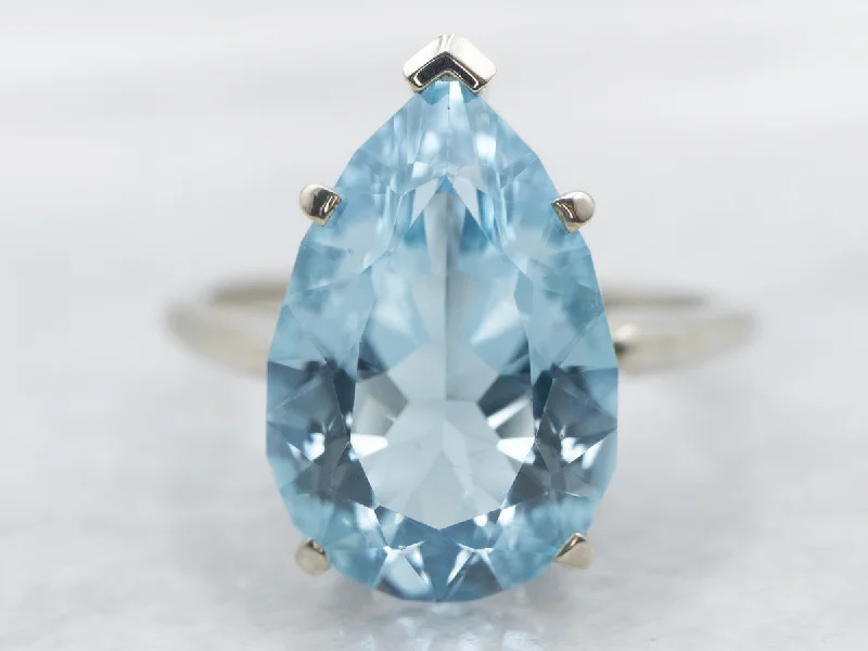 Citrine Gemstone Rings in a Modern Minimalist StyleWhite Gold Pear Cut Blue Topaz Solitaire Ring