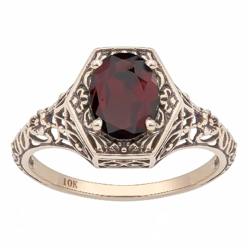 Ruby Gemstone Rings with Intricate Gold Filigree SettingsViducci 10k Yellow Gold Vintage Style Genuine Oval Garnet Ring