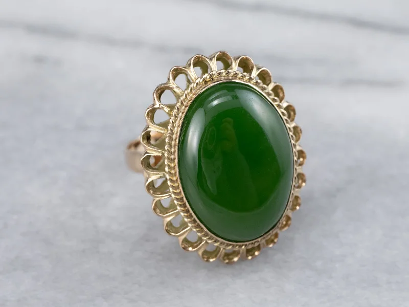 Peridot Gemstone Rings with a Floral - Motif BandJade Gold Filigree Statement Ring