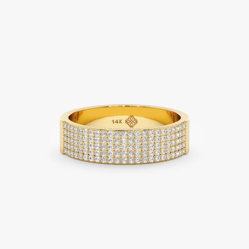 Wedding Bands with Hidden Diamond Halo Under the SettingPave Diamond Cigar Band, Amira