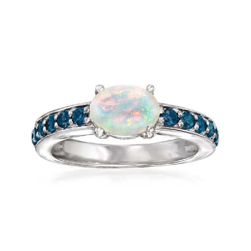 Jade Gemstone Rings with Intricate CarvingsEthiopian Opal With Blue Topaz Gemstone Ring, 925 Sterling Silver Ring