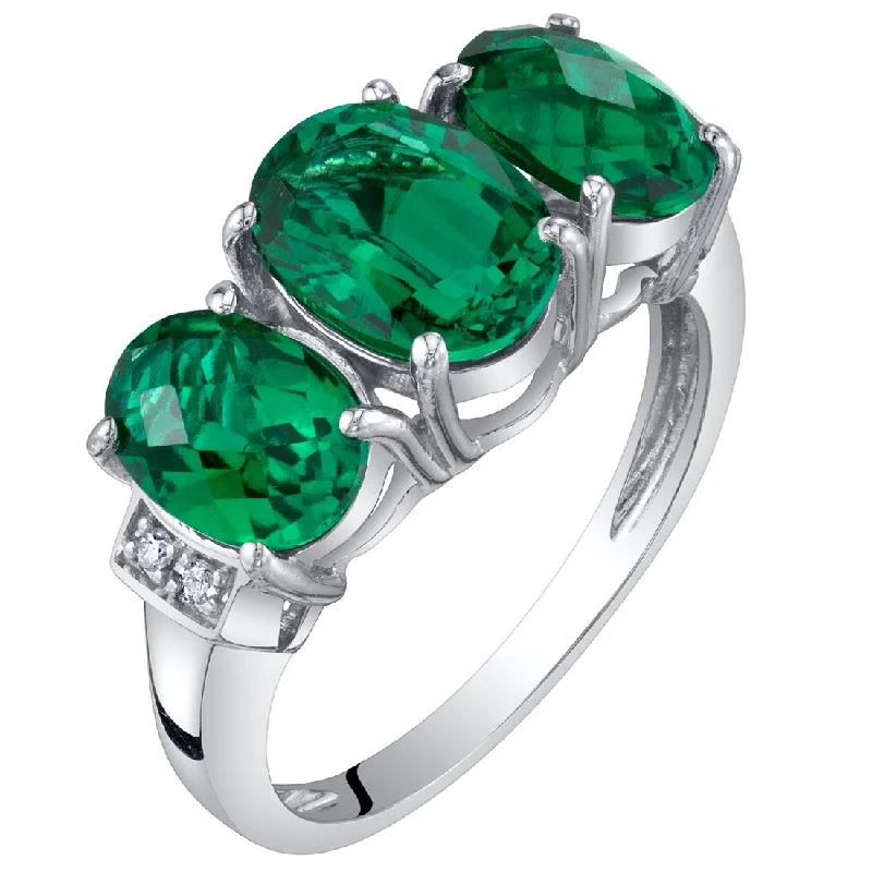 Sapphire Gemstone Rings in a Victorian - Inspired Design14k White Gold 2.02ct Created Emerald and Diamond Ring