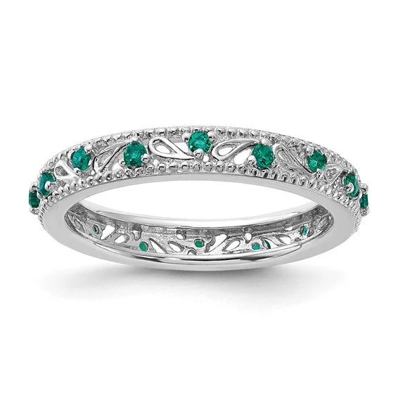 Aquamarine Gemstone Rings with a Nautical - Themed SettingSterling Silver Stackable Expressions Created Emerald Filigree Ring