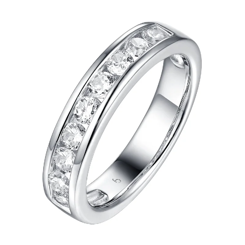 Laser - Cut Wedding Bands with Intricate Geometric Patterns14KT White Gold 7 Diamond Channel Band - S201986B