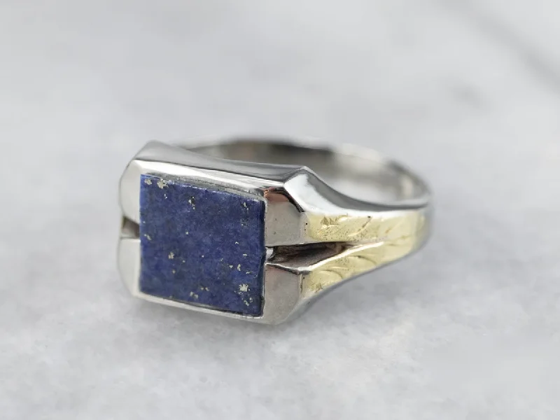 Tanzanite Gemstone Rings with Platinum Milgrain DetailingTwo Tone Gold Vintage Lapis Ring