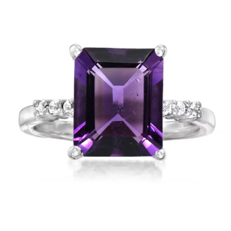 Garnet Gemstone Rings with a Vintage - Style Bezel Setting925 Sterling Silver African Amethyst and White Topaz Gemstone Solitaire Ring