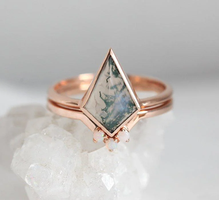 Sapphire - Inset Wedding Bands with a Royal Blue HuePaola Kite Moss Agate Ring Set