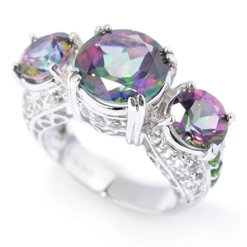 Moonstone Gemstone Rings with a Mysterious Sheen925 Sterling Silver Chrome Diopside,Mystic Topaz,White Topaz Ring- Size 6