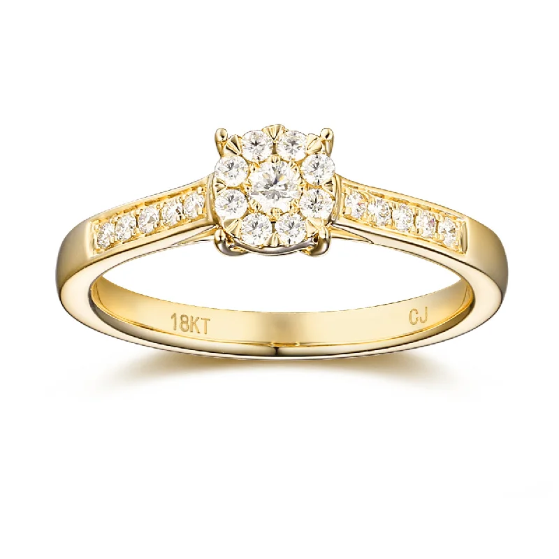 Wedding Bands with Hidden Diamond Halo Under the SettingYellow Gold Diamond Cluster Promise Ring - S2012172