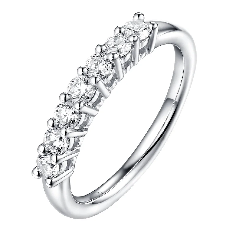 Braided Metal Wedding Bands in a Contemporary Style14KT White Gold 7 Diamond Prong Band - S201990B