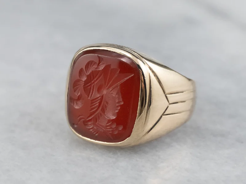 Ruby Gemstone Rings with Intricate Gold Filigree SettingsVintage Gold Carnelian Intaglio Ring