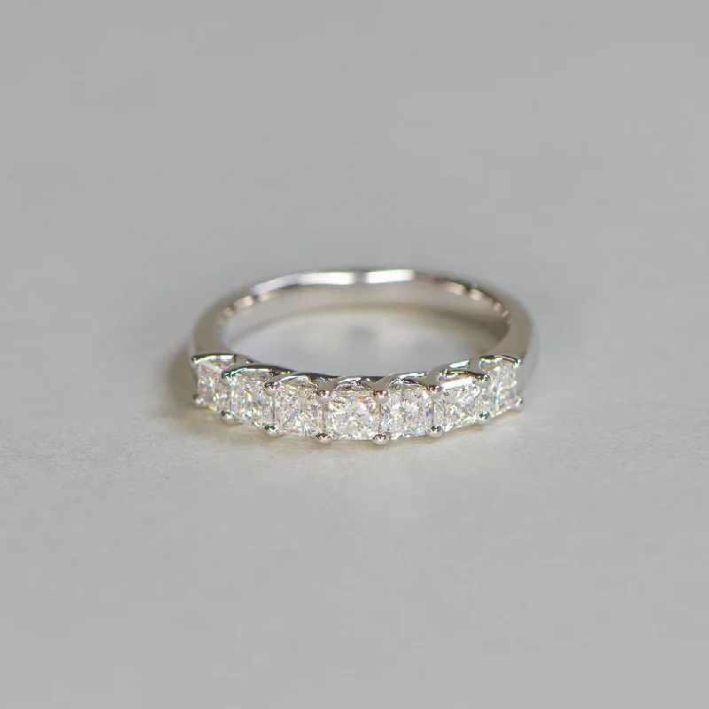 Laser - Cut Wedding Bands with Intricate Geometric PatternsSofia | 7 Stone Square Radiant Diamond Ring