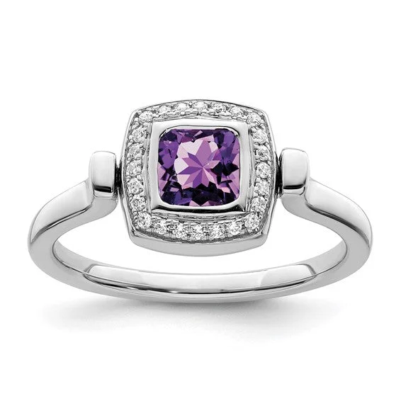 Garnet Gemstone Rings with a Vintage - Style Bezel Setting14K White Gold Cushion Cut Amethyst And Diamond Flip Ring