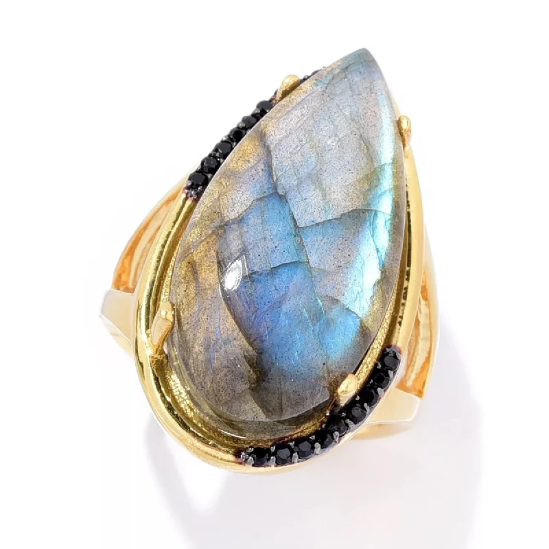 Aquamarine Gemstone Rings with a Nautical - Themed Setting18K Yellow Gold Over Sterling Silver Labradorite Gemstone Solitaire Boho Ring