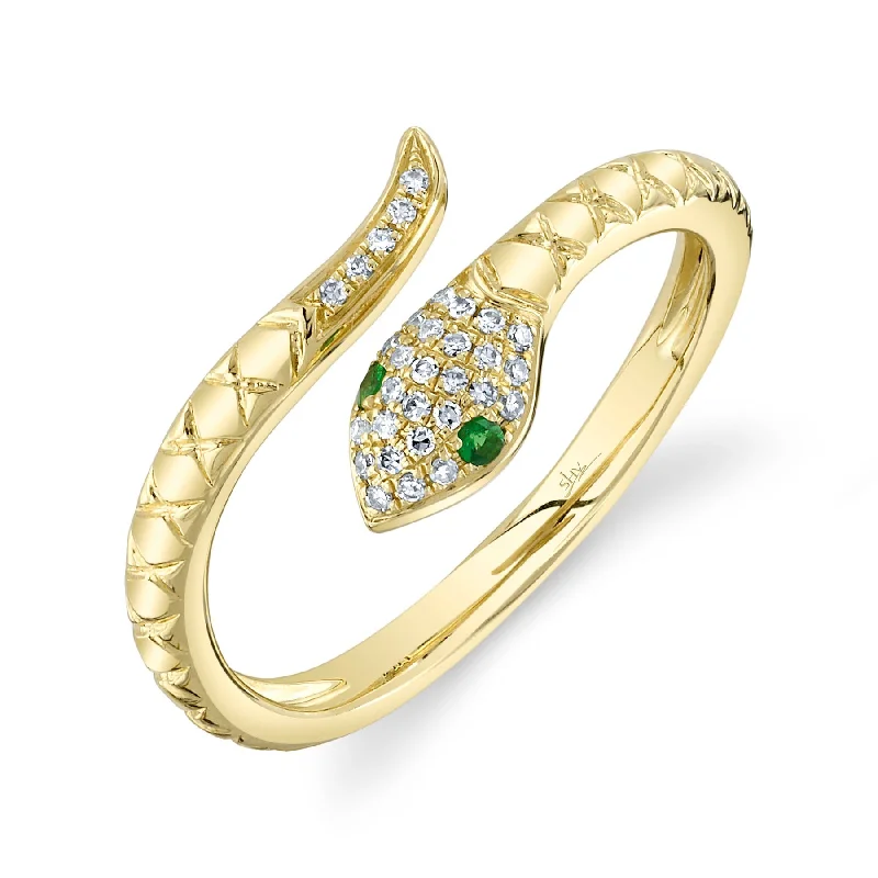 0.07CT DIAMOND & 0.02CT GREEN GARNET SNAKE RING SC55024908