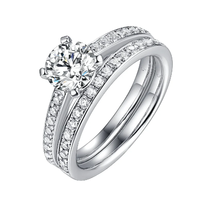 Platinum Wedding Bands with Micro - Pave Diamond AccentsSolitaire Plus Diamond Engagement Ring S201994A and Band Set S201994B