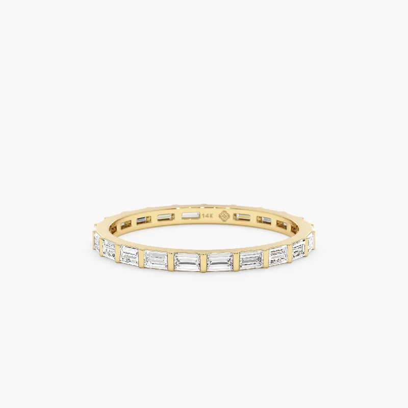 Laser - Cut Wedding Bands with Intricate Geometric PatternsRibbed Baguette Diamond Eternity Band, Tullulah