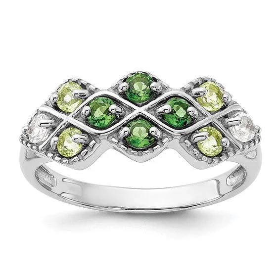 Emerald Gemstone Rings with Diamond - Encrusted HalosSterling Silver Chrome Diopside Peridot and White Topaz Ring