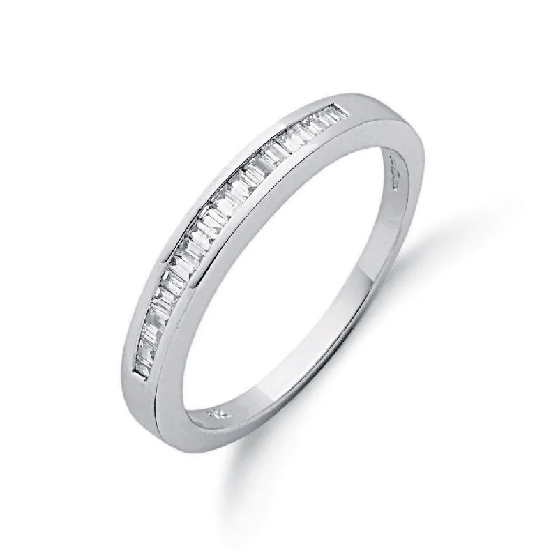 Mens Wedding Bands with Carbon Fiber Inlays9ct White Gold 0.25ct Diamond Baguette Cut Channel Set Eternity Ring