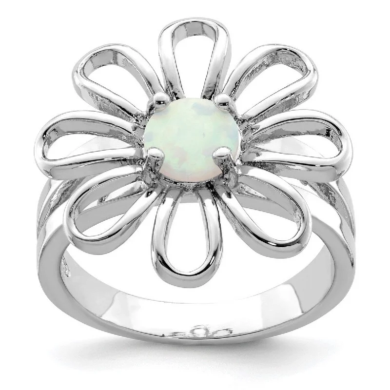 Malachite Gemstone Rings with a Marble - like PatternCurata 925 Sterling Silver Polished Simulated Opal Flower Ring