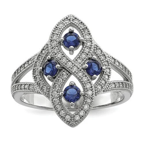 Agate Gemstone Rings with a Banded and Textured DesignSterling Silver Simulated Blue Sapphire & CZ Brilliant Embers Ring