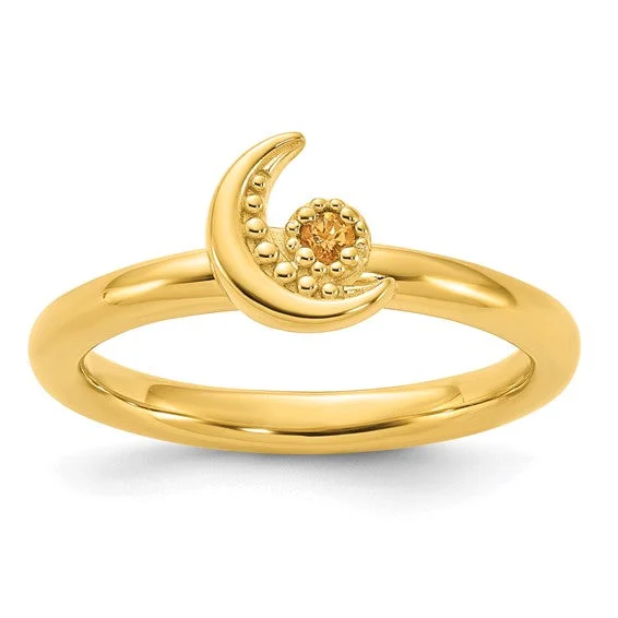 Sapphire Gemstone Rings in a Victorian - Inspired DesignSterling Silver Gold Plated Stackable Expressions Citrine Moon Ring