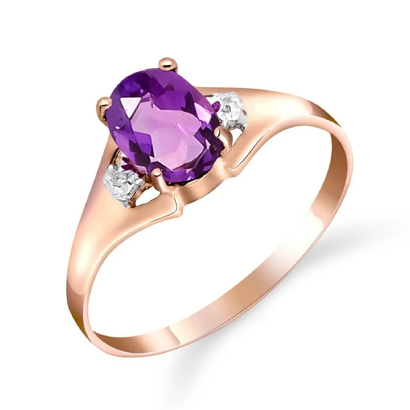 Emerald Gemstone Rings with Diamond - Encrusted Halos14k Solid Gold 0.76 ct Natural Diamond & Purple Amethyst Gemstone Ring