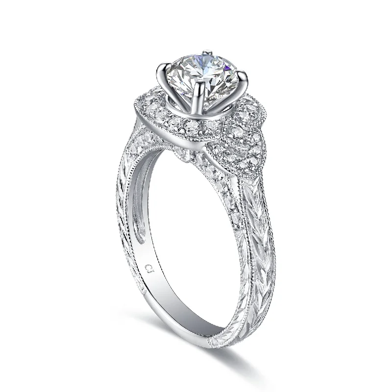 Platinum Wedding Bands with Micro - Pave Diamond AccentsHalos Round Engagement Ring S2012681A and Band Set S2012681B