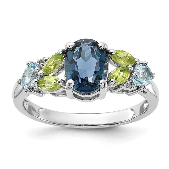 Sapphire Gemstone Rings in a Victorian - Inspired DesignSterling Silver London Blue, Swiss Blue, White Topaz and Peridot Ring