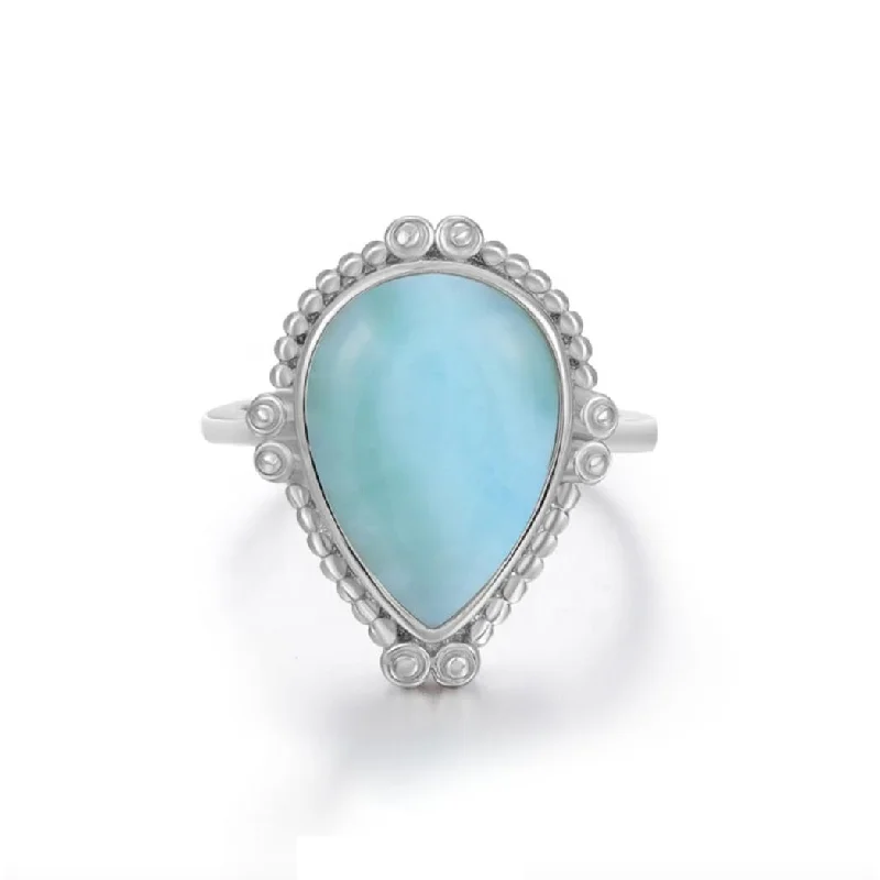 Aquamarine Gemstone Rings with a Nautical - Themed SettingSky Blue Larimar & Sterling Silver Teardrop Ring