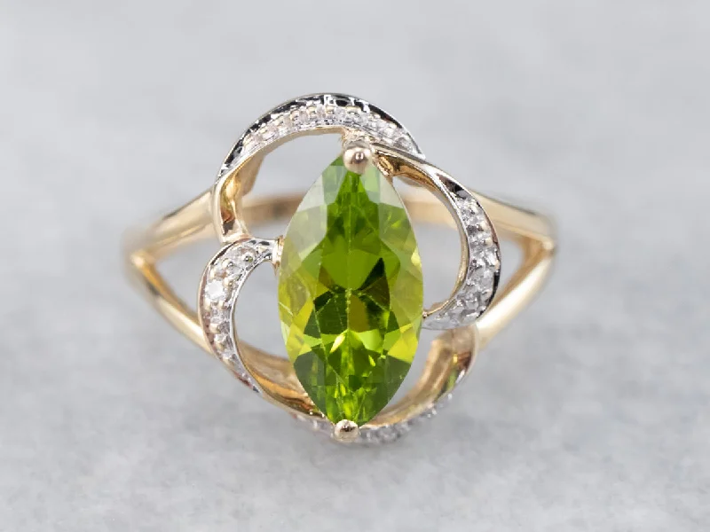 Morganite Gemstone Rings with Rose Gold AccentsMarquise Peridot Two Tone Gold Ring