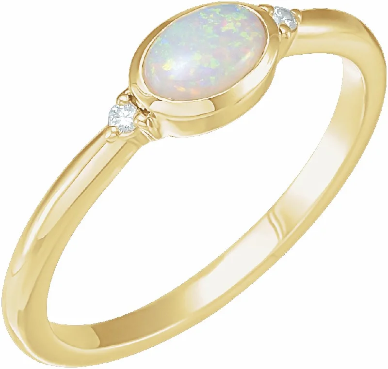 Citrine Gemstone Rings in a Modern Minimalist Style14K Gold Natural White Ethiopian Opal & .03 CTW Natural Diamond Ring