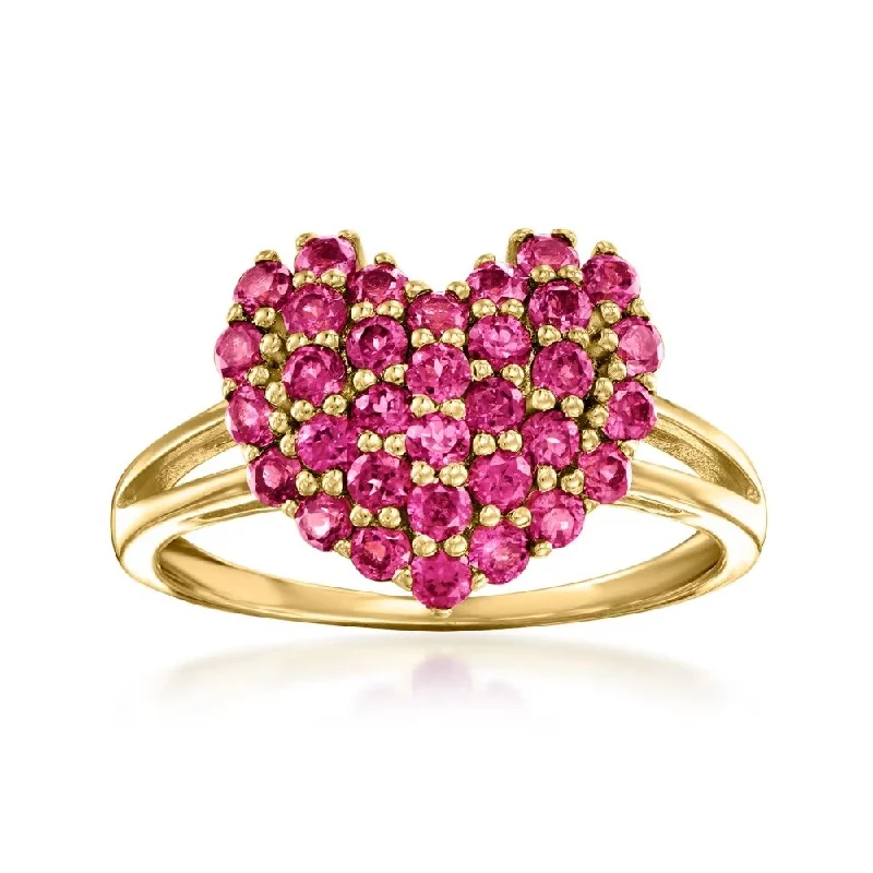 Garnet Gemstone Rings with a Vintage - Style Bezel SettingYellow Gold Over Sterling Silver Rhodolite Garnet Gemstone Heart Shape Rings