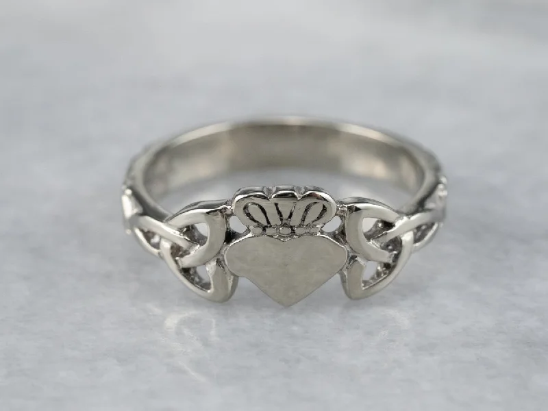 Ruby Gemstone Rings with Intricate Gold Filigree SettingsWhite Gold Claddagh Celtic Knot Ring