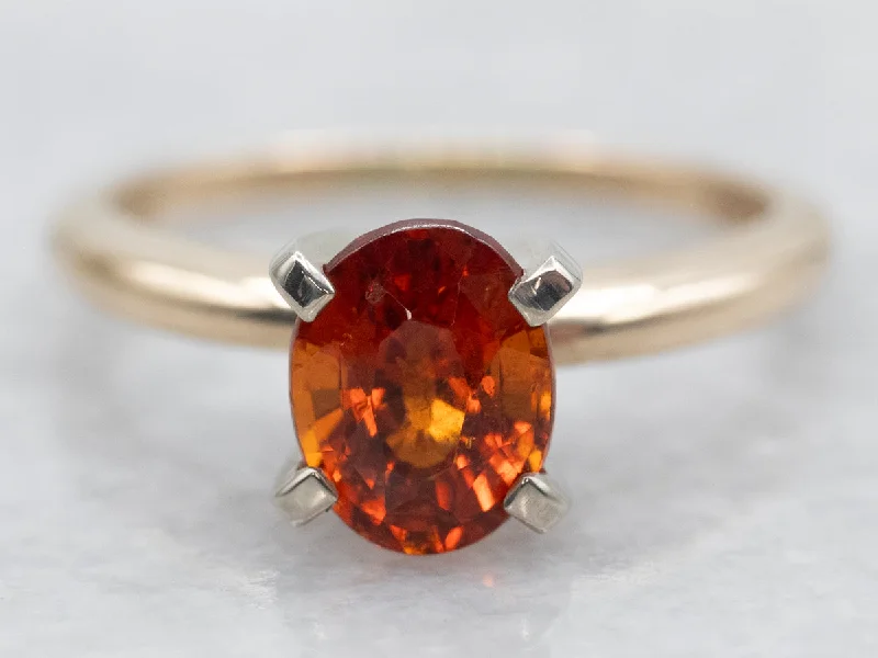 Garnet Gemstone Rings with a Vintage - Style Bezel SettingTwo Tone Hessonite Garnet Solitaire Ring