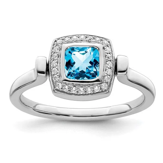 Turquoise Gemstone Rings with Native American - Inspired Patterns14K White Gold Cushion Cut Swiss Blue Topaz And Diamond Flip Ring