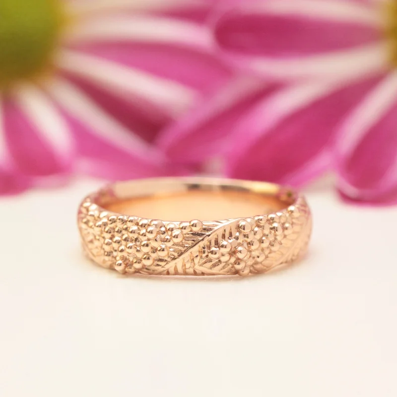 Vintage - Inspired Wedding Bands with Filigree ScrollworkWide Wattle Leaf Wedding Ring