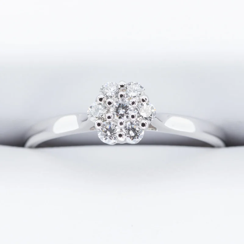 Rose Gold Wedding Bands with Floral - Engraved SidesWhite Gold .25ct Daisy Cluster Diamond Engagement Ring