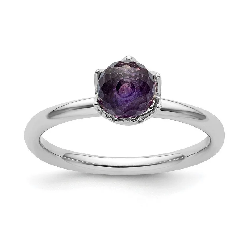 Peridot Gemstone Rings with a Floral - Motif BandCurata 925 Sterling Silver Polished Stackable Expressions Amethyst Briolette Ring