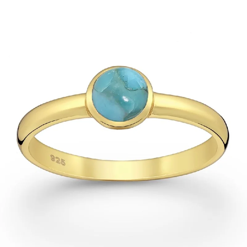 Turquoise Gemstone Rings with Native American - Inspired PatternsSterling Silver 18kt Gold Plated & Circular Turquoise Ring