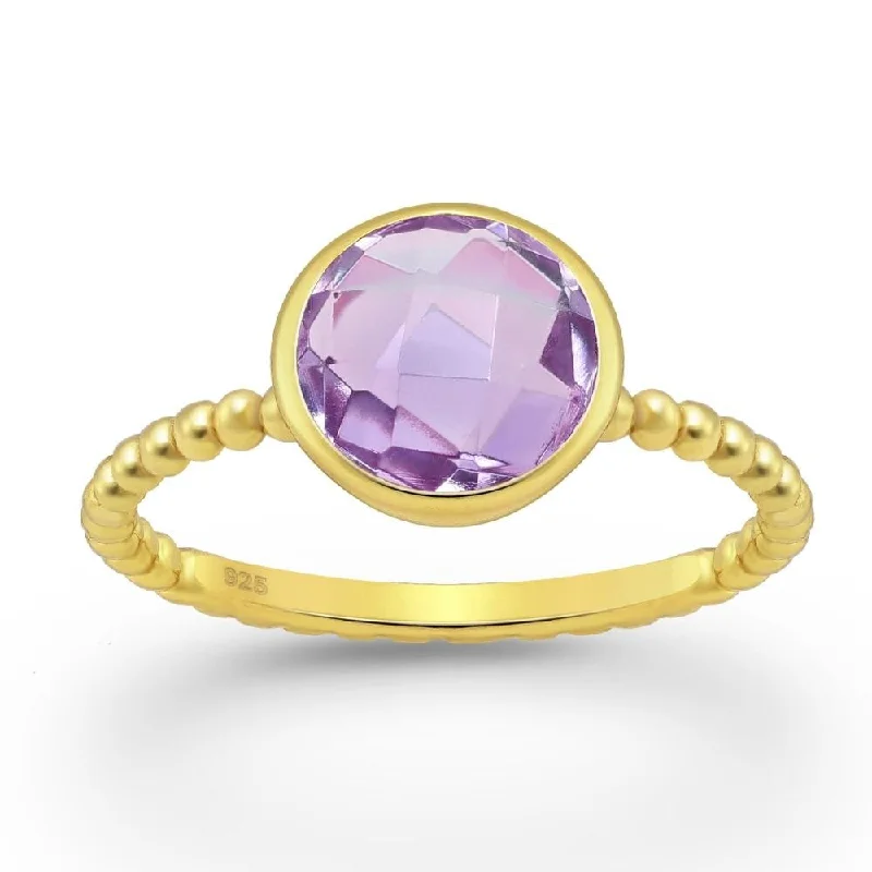 Moonstone Gemstone Rings with a Mysterious SheenSterling Silver 18kt Gold Plated Beaded Band & Circular Amethyst Ring