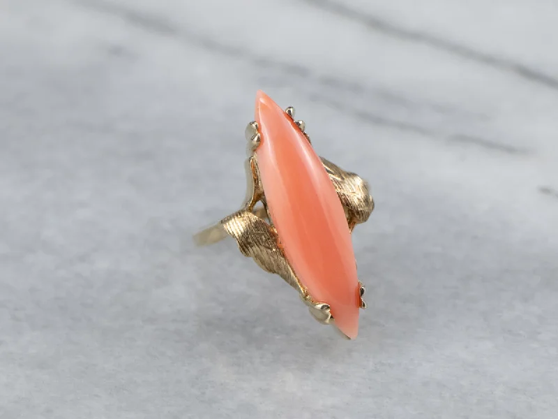 Ruby Gemstone Rings with Intricate Gold Filigree SettingsMid Century Coral Dinner Ring