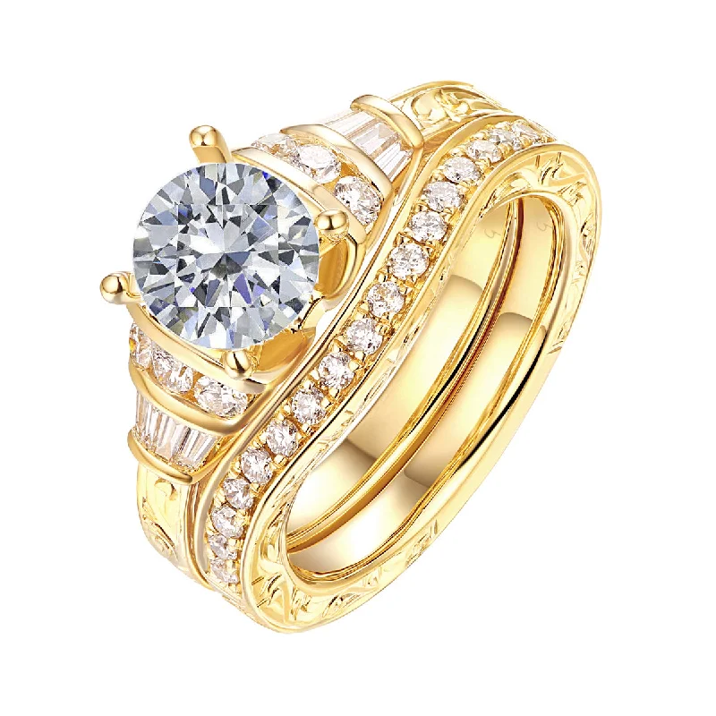 Two - Tone Wedding Bands Combining Yellow Gold and PalladiumFancy Cut Round and Taper Diamond Engagement Ring S2012079A and Matching Wedding Ring S2012079B