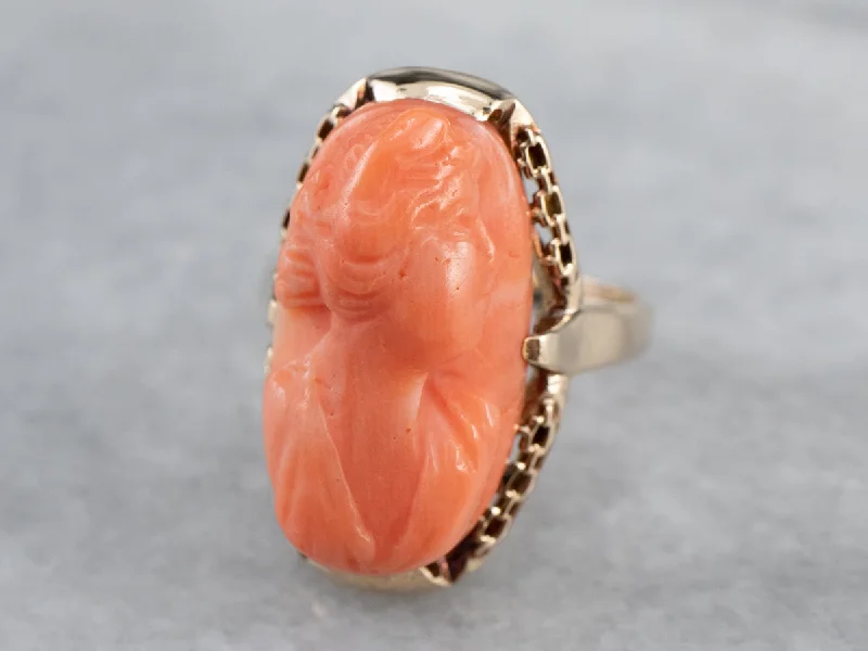 Morganite Gemstone Rings with Rose Gold AccentsVintage Coral Cameo Rose Gold Ring